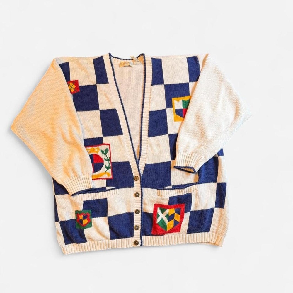 Vintage 90s Elisabeth by Liz Claiborne checkerboard cardigan